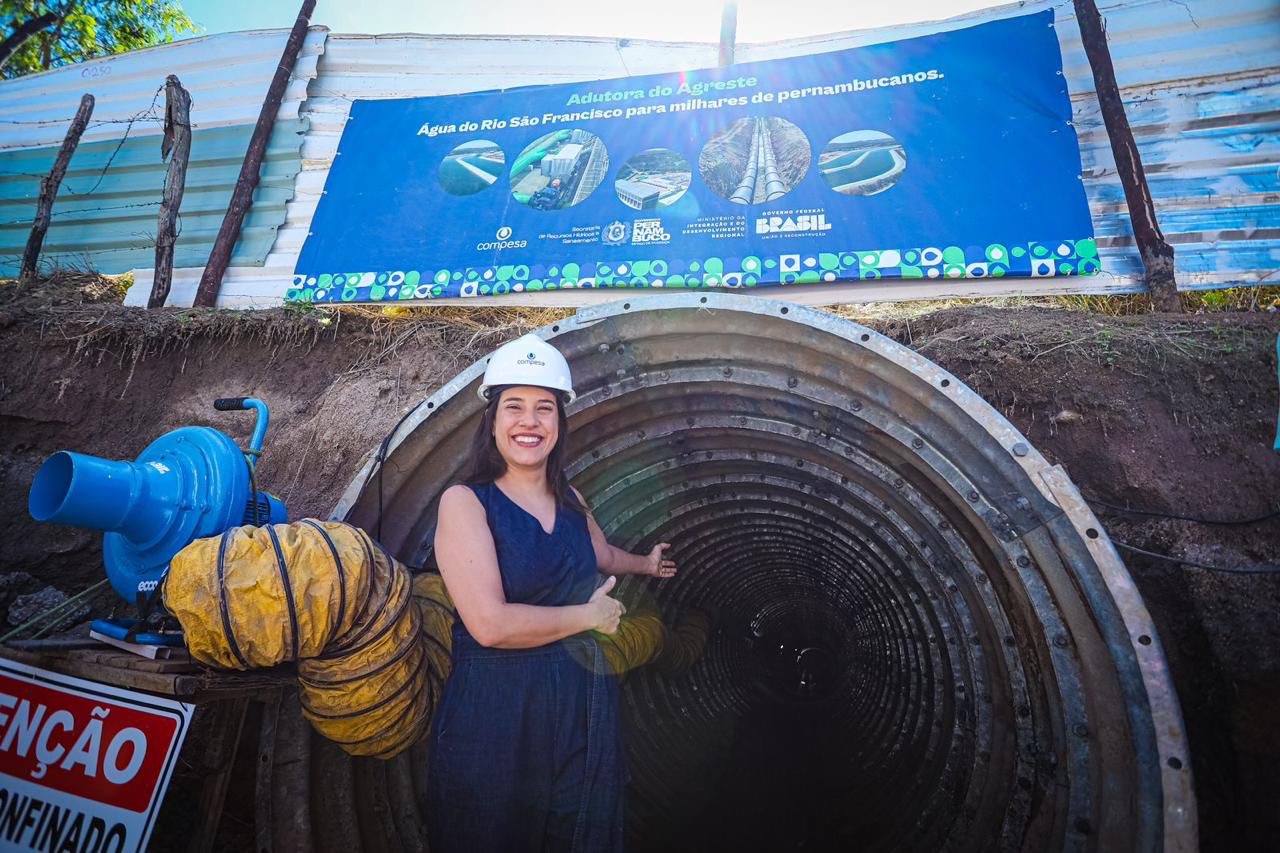 Em Caruaru, Raquel vistoria instalação de túnel da Adutora do Agreste e a obra do Parque Janelas para o Rio